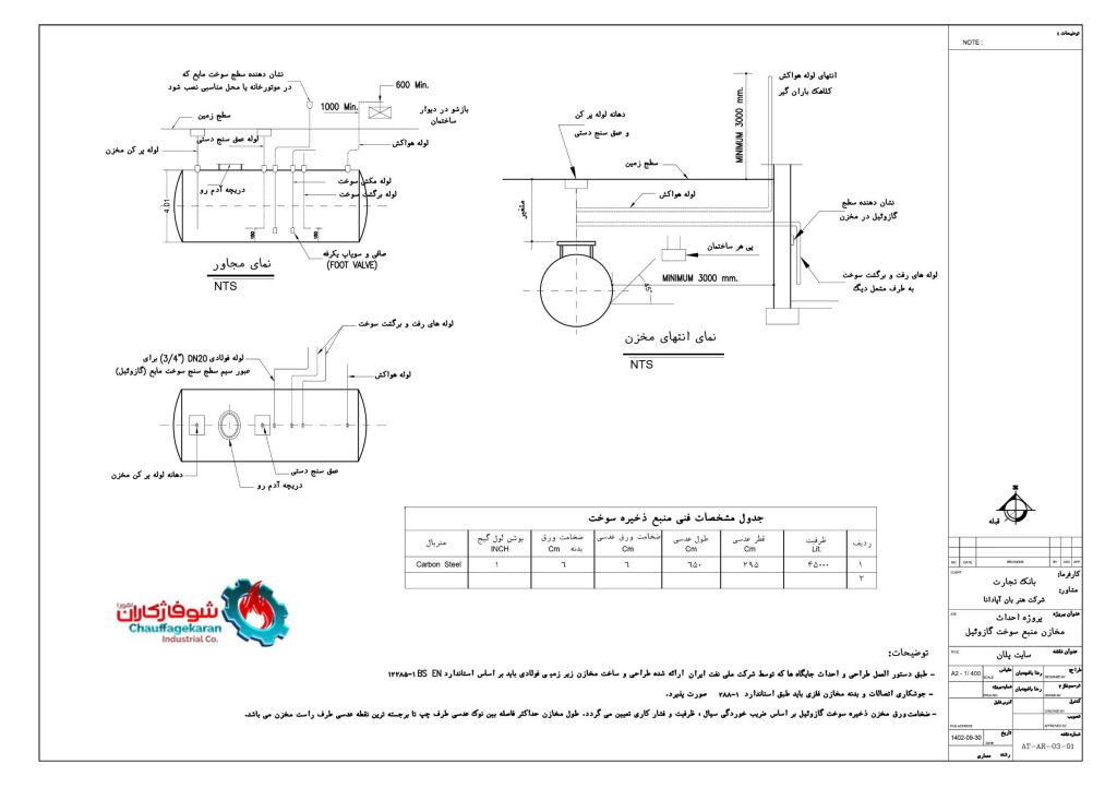طراحی و نقشه ساخت مخزن ذخیره سوخت