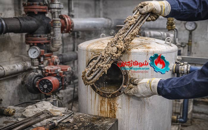مشکل سرد شدن آبگرمکن صنعتی+راهکار فوری 3 رسوب آبگرمکن صنعتی