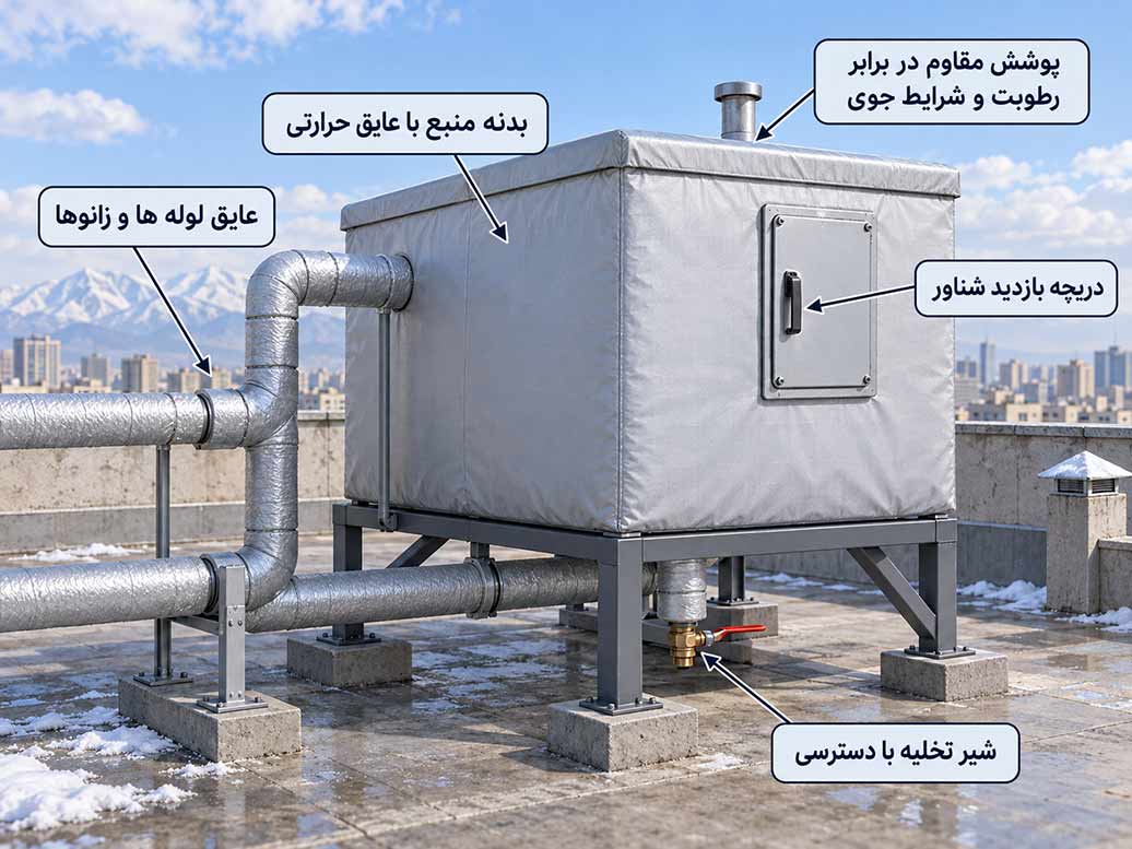نصب منبع انبساط باز و نکات نصب روی پشت بام 2 عایق کاری منبع انبساط روی پشت بام